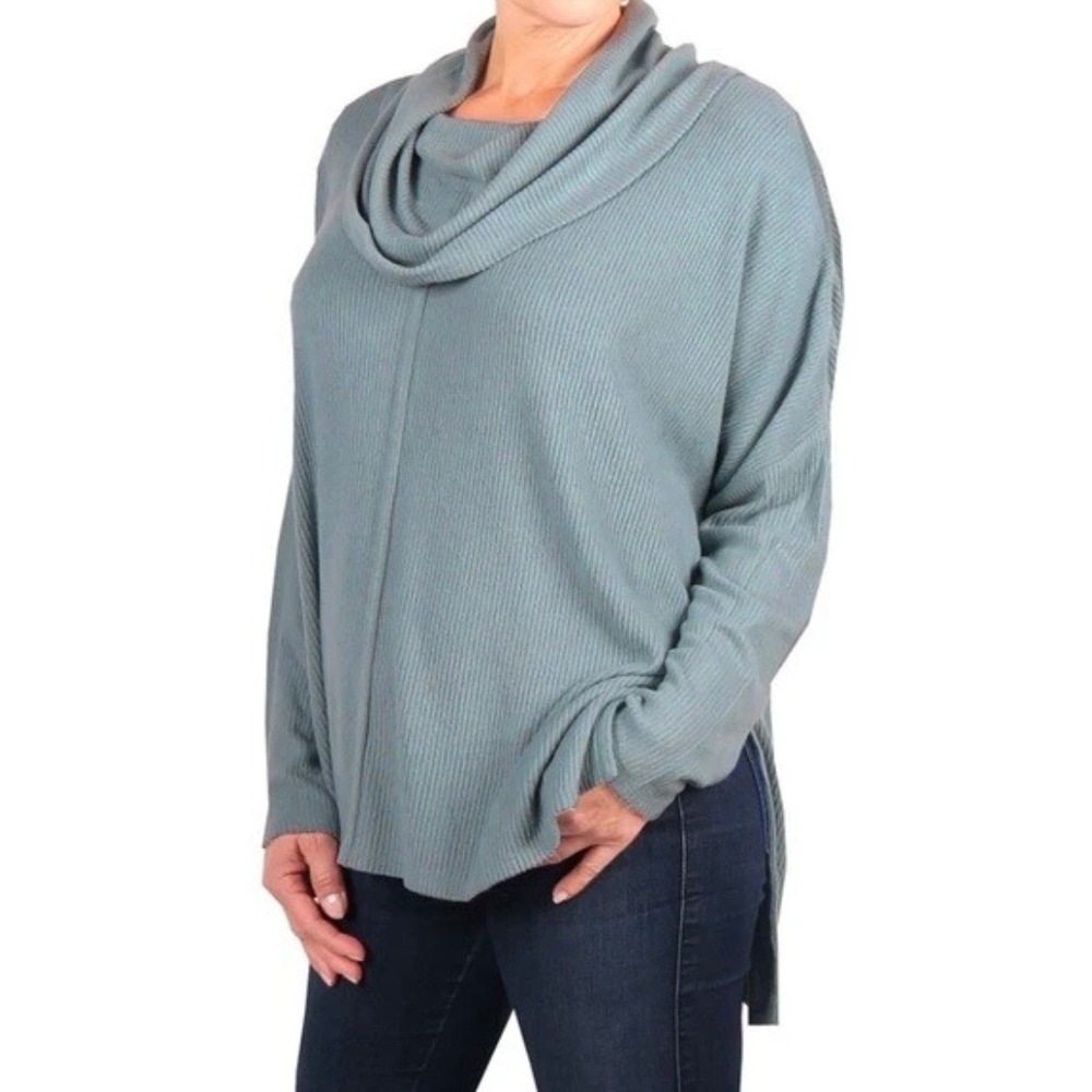Stitch/Chenault XXL Sage Cowl Neck Textured Basketweave Sweater Earthy Lagenlook